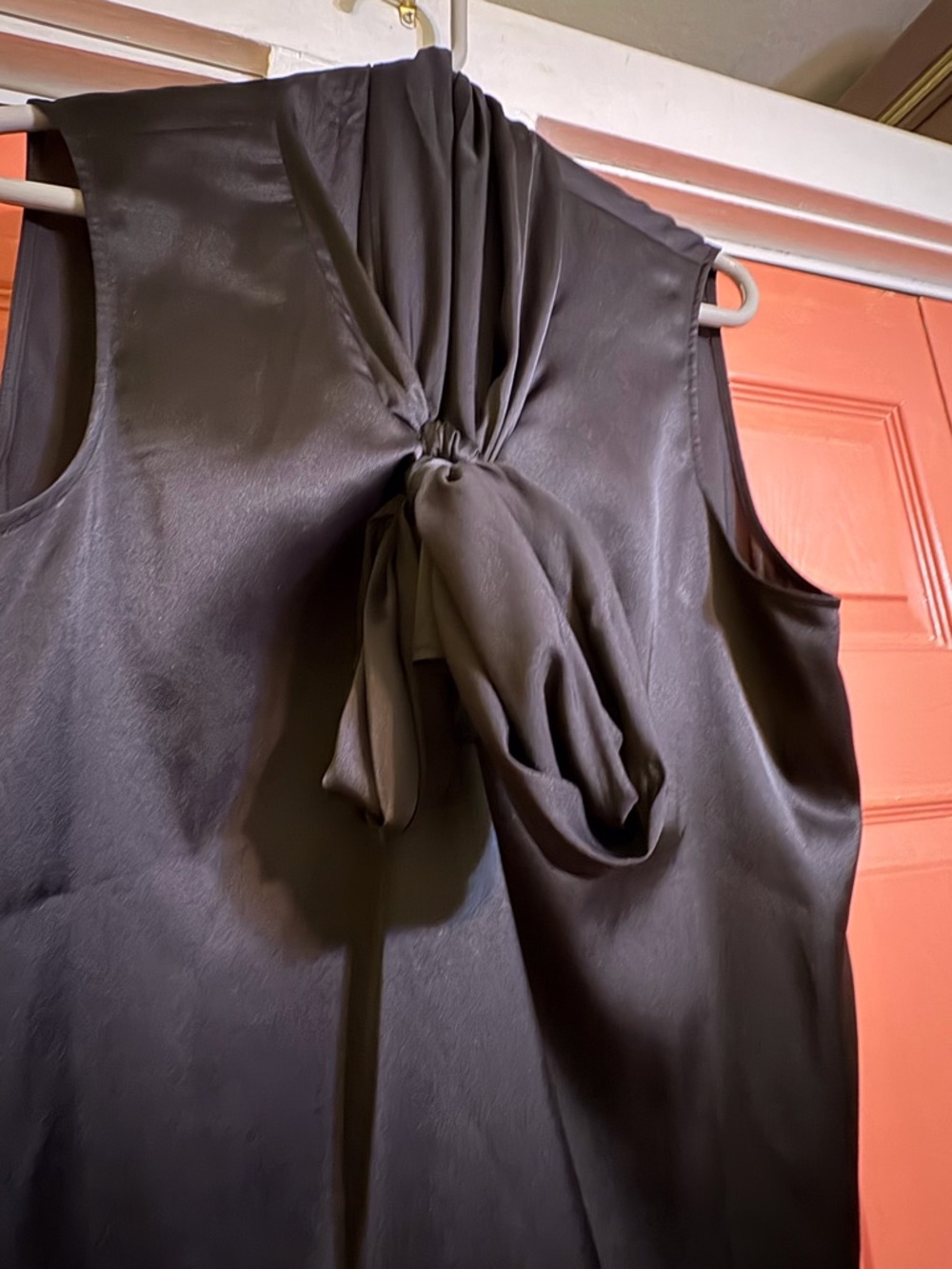 Bar III Black Sleeveless Tie-Back Satin Blouse